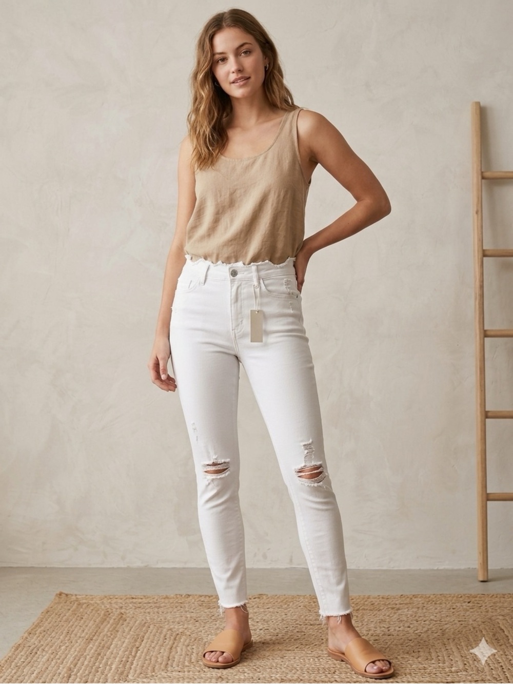 Altar'd State White High-Rise Distressed Skinny Jeans